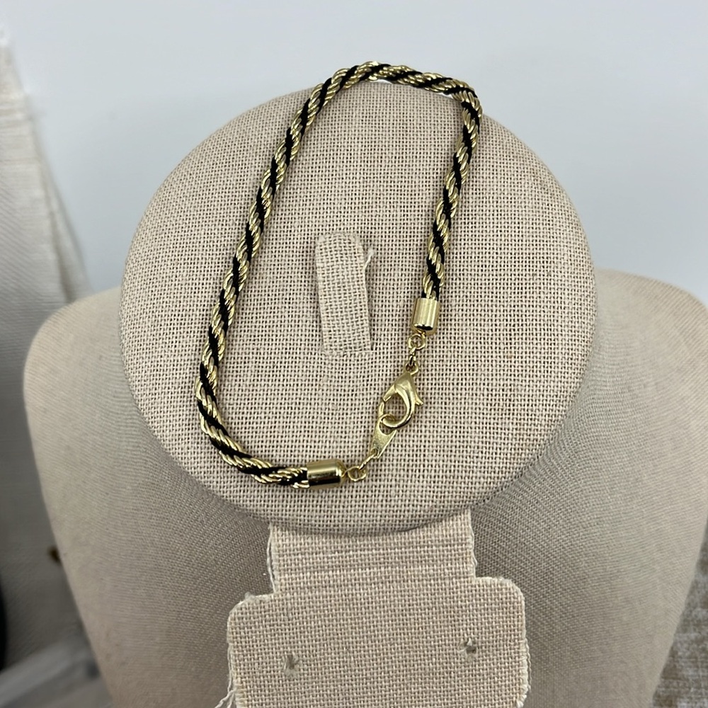 🖤 Vintage 8" Braided Gold-Tone & Black Thread Bracelet